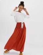 Asos Design Maxi Skirt With Shirred Waistband - Red