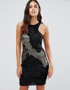 Forever Unique Daria Lace Bodycon Dress With Gold Lace Detail - Black