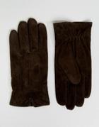 Barneys Suede Gloves In Brown - Brown