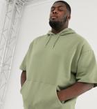Asos Design Plus Short Sleeve Oversized Hoodie In Khaki-green