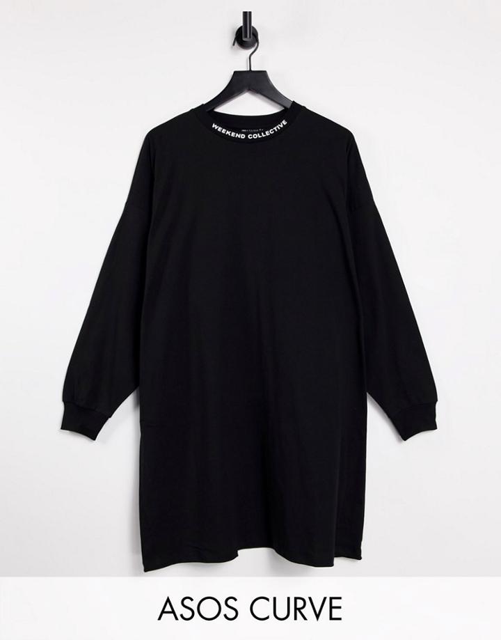 Asos Weekend Collective Curve Oversized Long Sleeve T-shirt Dress With High Neck In Black