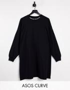 Asos Weekend Collective Curve Oversized Long Sleeve T-shirt Dress With High Neck In Black