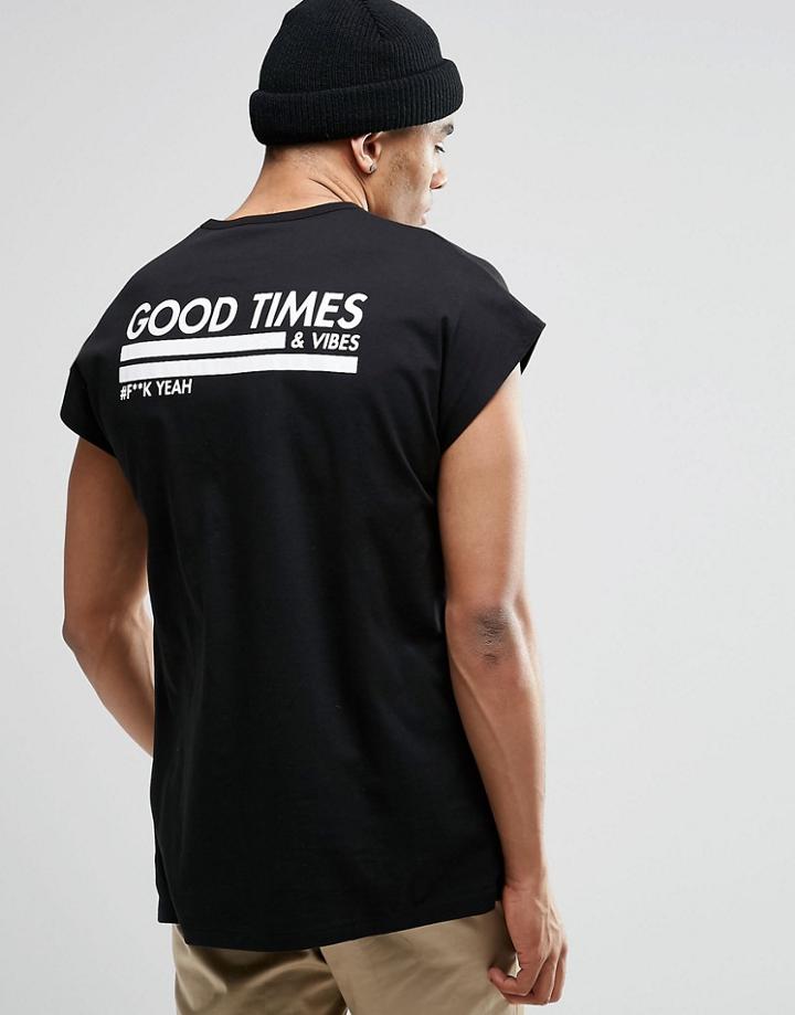 Asos Oversized Sleeveless T-shirt With Good Times Print And Burnout Wash - Black