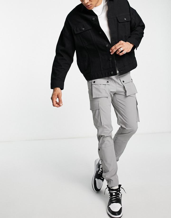 The Couture Club Technical Cargo Pants In Gray With Snap Hem Detail