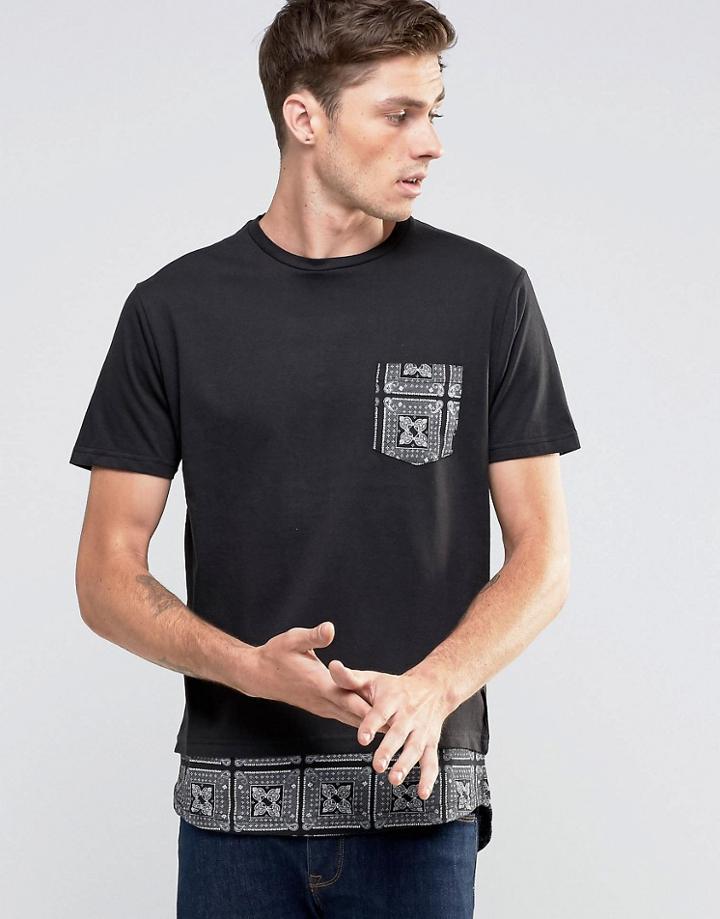 Brave Soul Long Line Geo-tribal Pocket T-shirt - Black