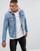Kings Will Dream Denim Jacket In Midwash Blue With Hood - Blue