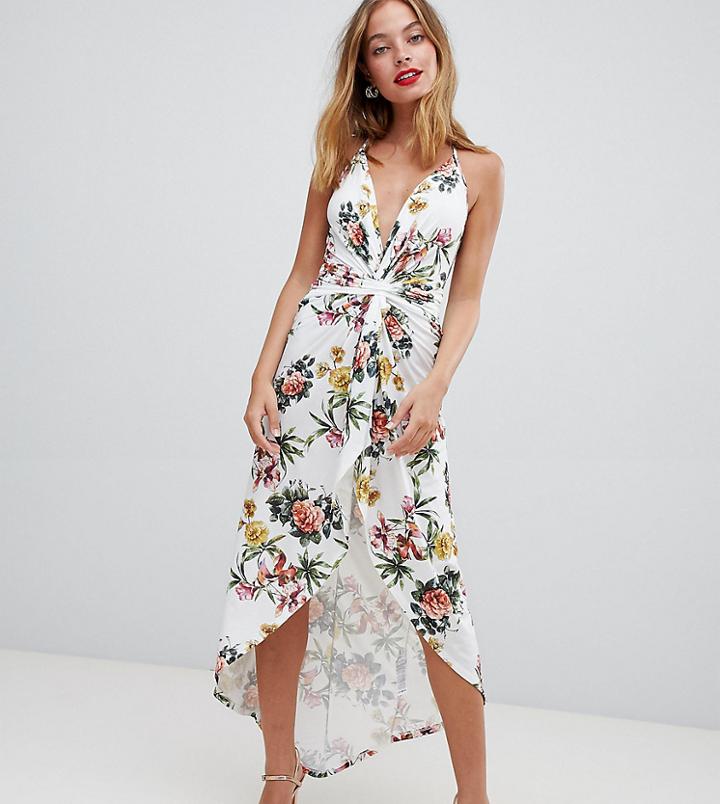 Asos Design Petite Slinky Occasion Maxi Dress In Floral Print - Multi