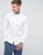 Farah Brewer Slim Fit Grandad Collar Oxford Shirt In White