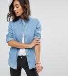Asos Petite Denim Shirt In Midwash Blue - Blue