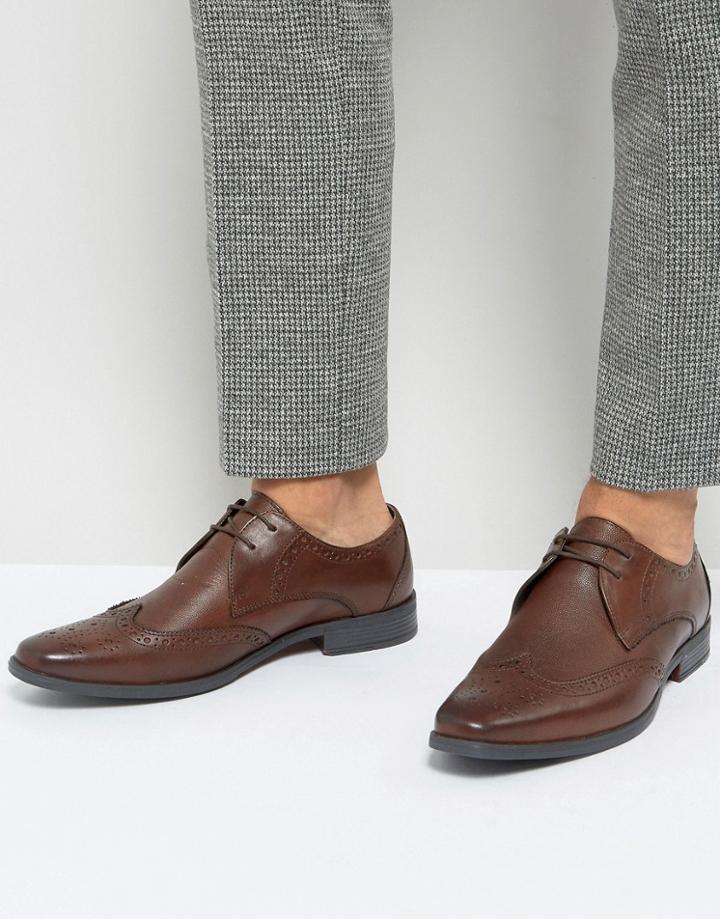 Silver Street Smart Brogues In Milled Brown Letaher - Brown
