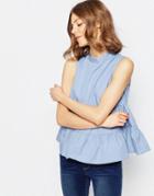 Asos High Neck Sleeveless Tiered Cotton Top - Denim Blue