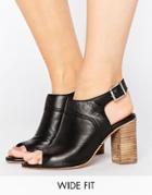 Asos Elder Wide Fit Leather Peep Toe Shoe Boots - Black