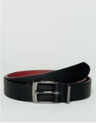 Asos Slim Belt In Faux Leather With Contrast Internal & Metal Keeper - Black