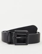 Asos Design Leather Slim Belt In Black With Matte Black Buckle