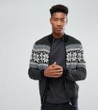 Asos Tall Heavyweight Fairisle Track Jacket In Black