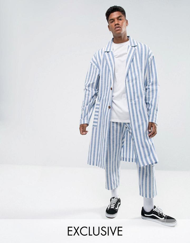 Reclaimed Vintage Inspired Duster Jacket In Stripe - Blue