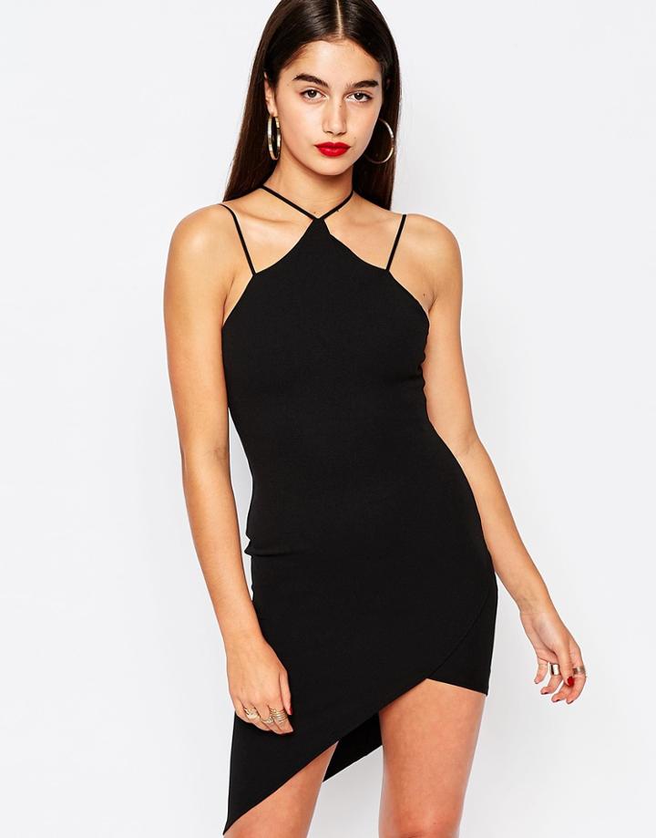 Missguided Cross Back Dress With Aysmetric Hem - Black