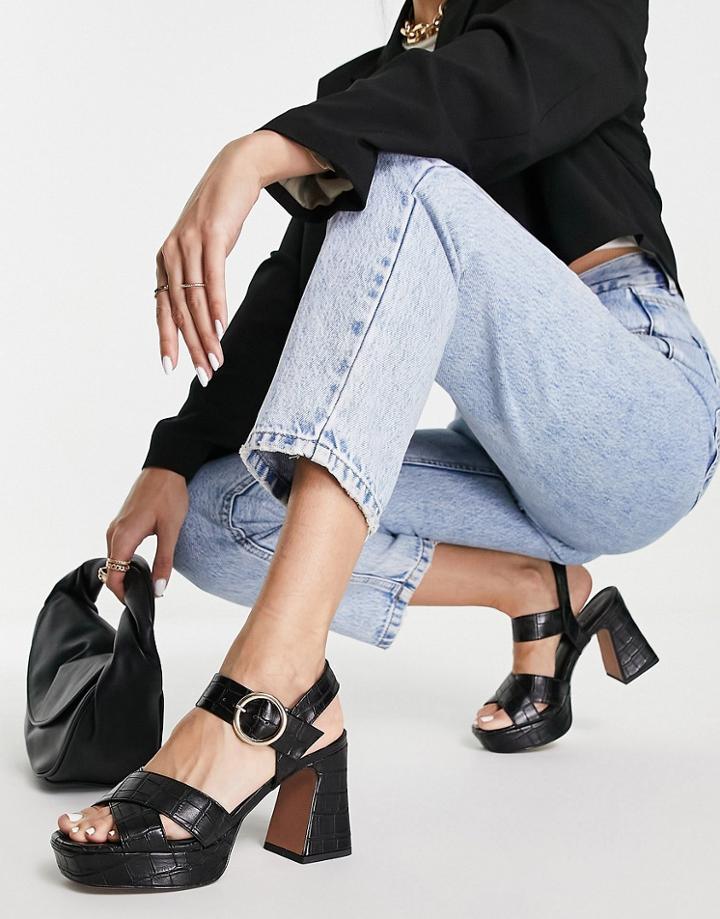 Asos Design Harrie Platform Sandals In Black Croc