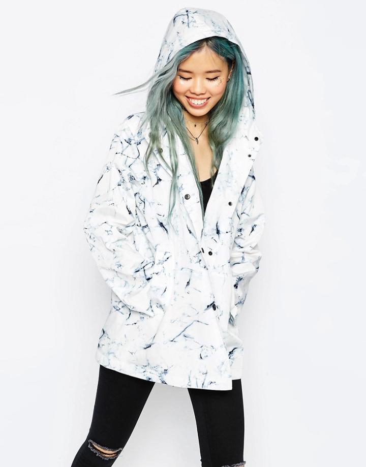 Asos Rain Trench In Marble Print - Mono