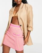 River Island Houndstooth Knit Mini Skirt In Pink - Part Of A Set