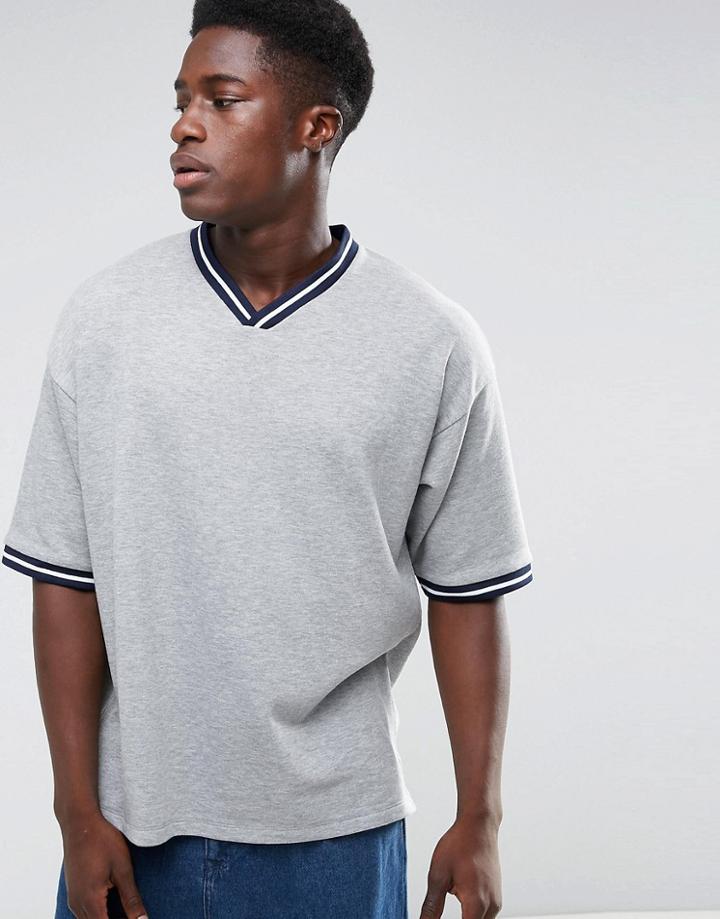 Asos Oversized Short Sleeve Sweatshirt With Tipping - Gray