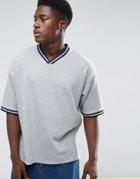 Asos Oversized Short Sleeve Sweatshirt With Tipping - Gray
