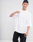 Asos Super Oversized T-shirt With Deep Roll Sleeve - White