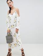 Nobody's Child Cold Shoulder Maxi Dress In Ditsy Floral - White