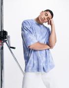 Asos Design Set Oversized T-shirt In Blue Towelling Tie Dye-blues