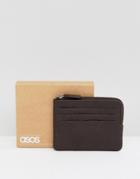 Asos Leather Zip Around Wallet With Card Holder Slots - Brown