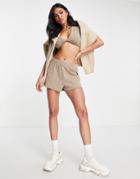 Asos Design Washed Runner Shorts With Raw Hem In Pebble-neutral
