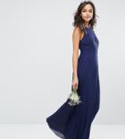 Tfnc High Neck Pleated Maxi Bridesmaid Dress - Navy