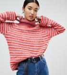 Na-kd Roll Neck Flare Sleeve Sweater In Pink Stripe