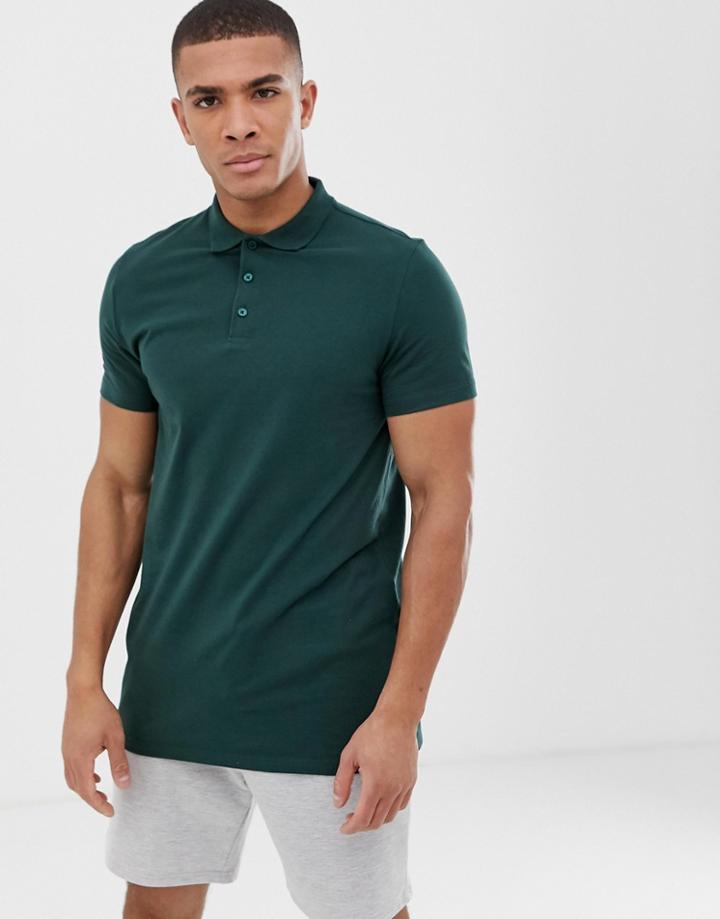Asos Design Longline Jersey Polo In Green - Green