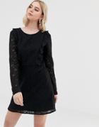 Brave Soul Lace Overlay Long Sleeve Mini Dress - Black