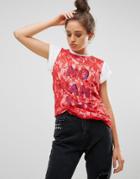Asos T-shirt With Print And Lace Overlayer - Red