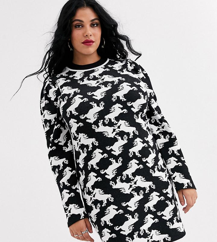 Asos Design Curve Horse Jaquard Knit Mini Dress