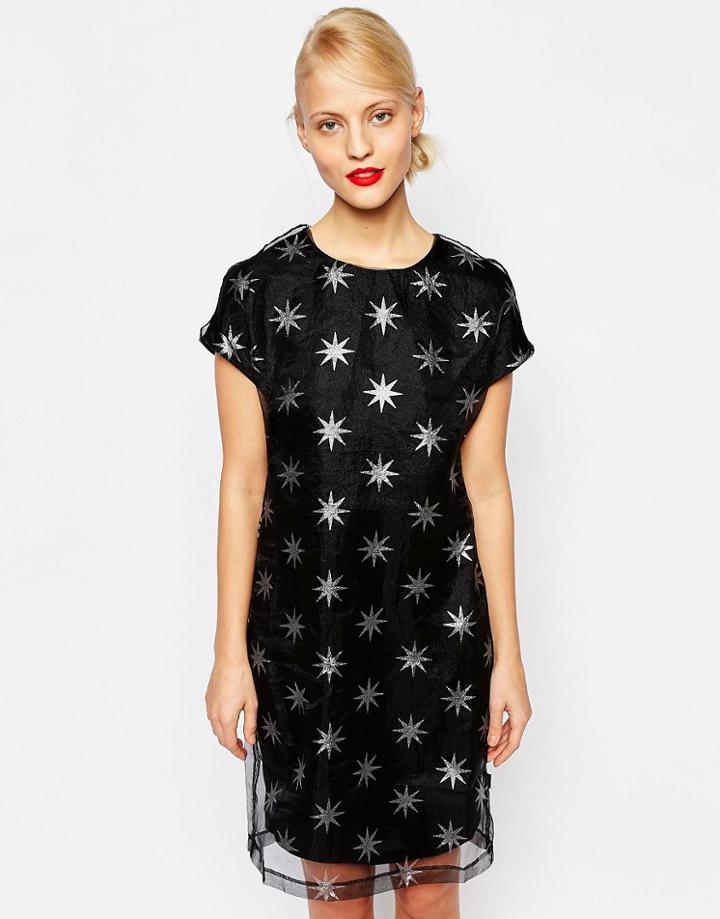 Love Moschino Black Star Cap Sleeve Dress - Black