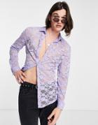 Asos Design Skinny Lace Shirt In Lilac-purple