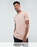 Asos Tall Longline T-shirt With Curved Hem In Towelling In Beige - Beige