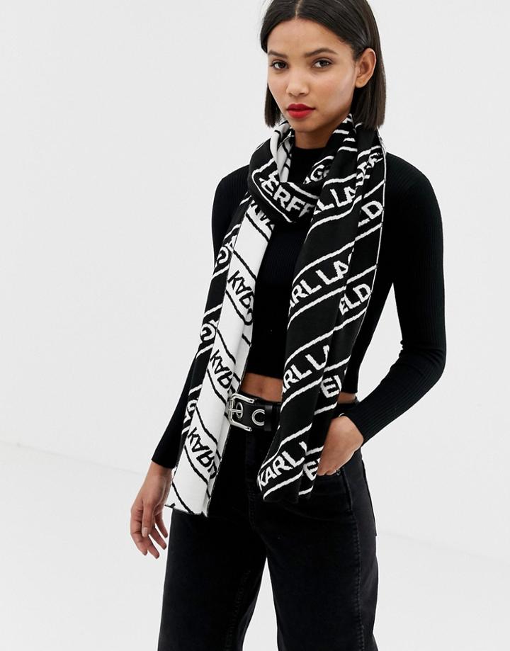 Karl Lagerfeld Logo Wool Scarf - Black