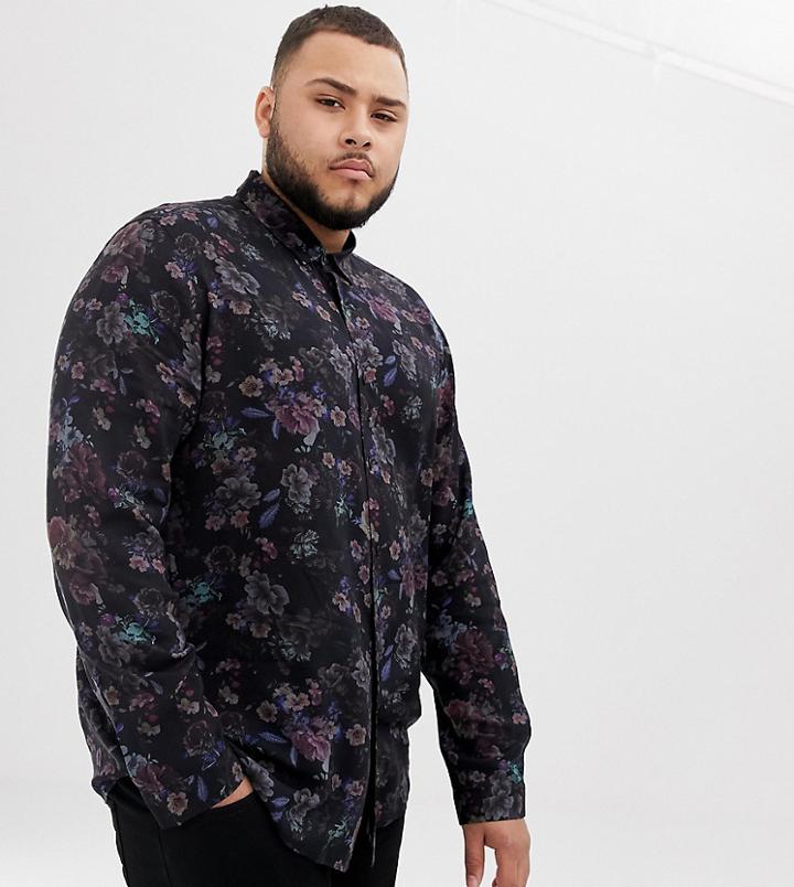 Asos Design Plus Regular Fit Floral Shirt In Black