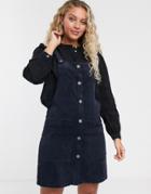 Only Jumbo Cord Pinny Dress-navy