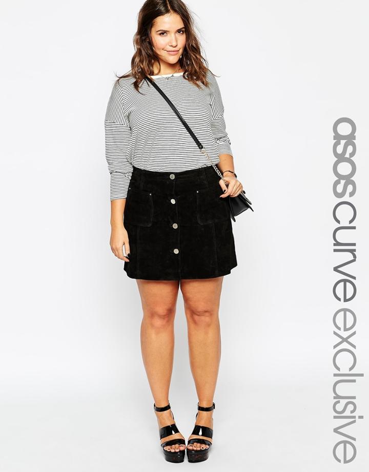 Asos Curve A-line Skirt In Suede - Black