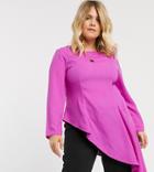 Verona Curve Asymetric Long Sleeve Top In Lilac-purple