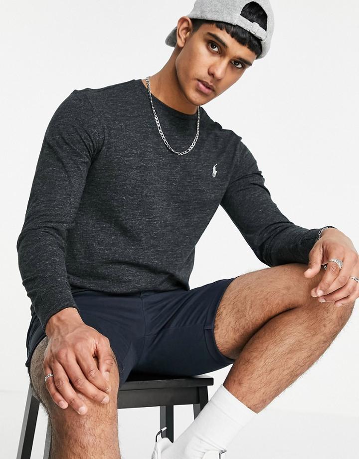 Polo Ralph Lauren Polo Player Logo Long Sleeve Top In Black Heather