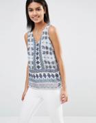 Vila Tile Print Shell Top - Snow White Combo