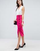 Asos Midaxi Skirt With Side Button Detail - Pink