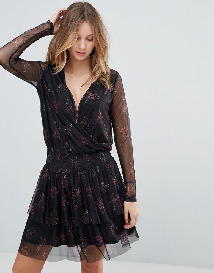 Gestuz Mesha Floral Print Mesh Armed Dress - Black