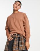 Asos Design Long Sleeve Oversized T-shirt In Brown